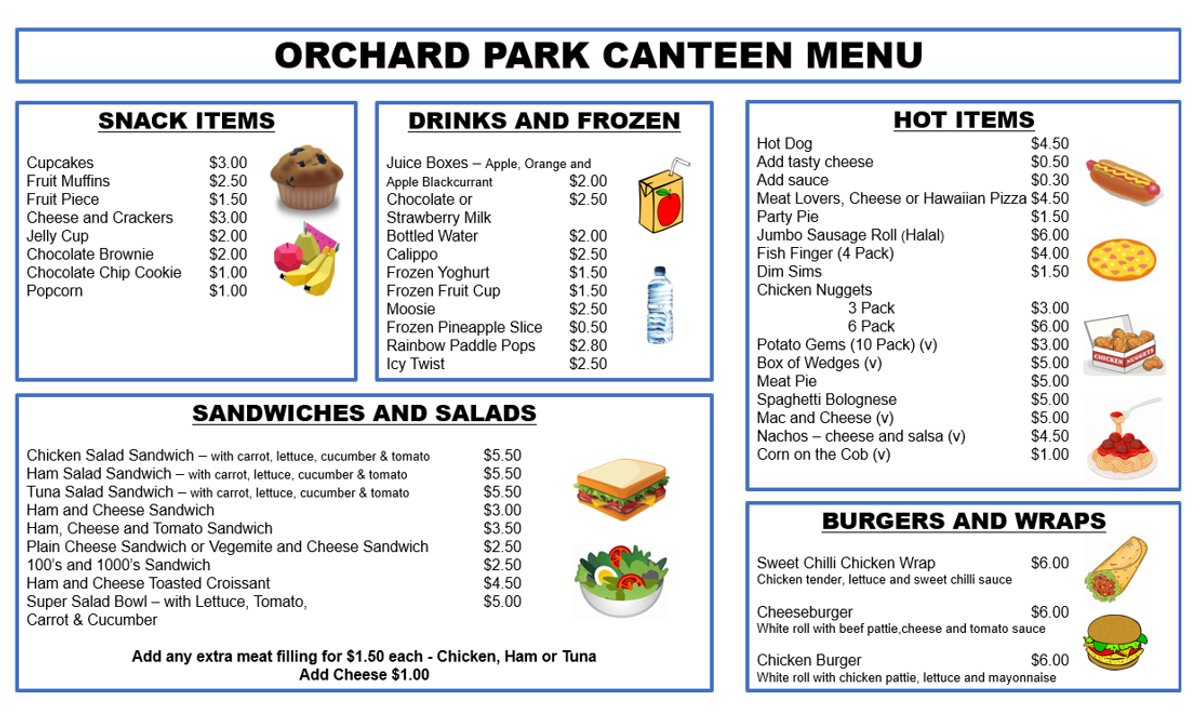 Orchard Park Primary School Canteen Menu